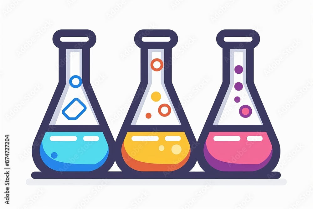 Trio of chemistry flasks with different colorful liquids, set against a white background, representing scientific experimentation and creativity. Trio of chemistry flasks with different colorful liquids, set against a white background, representing scientific experimentation and creativity.