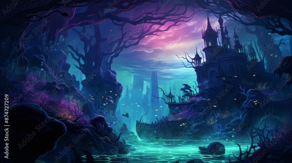 A deep sea adventure with submarines and fantastical sea creatures in a glowing, mysterious abyss A deep sea adventure with submarines and fantastical sea creatures in a glowing, mysterious abyss