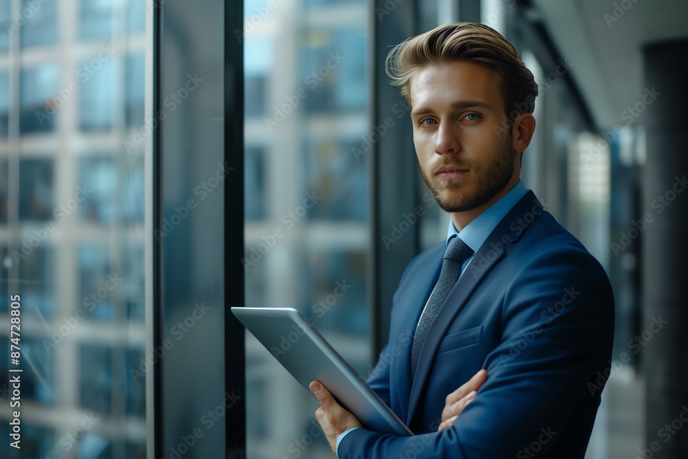 Professional Businessman with Tablet in Modern Office Setting Entrepreneur Workspace Professional Businessman with Tablet in Modern Office Setting Entrepreneur Workspace