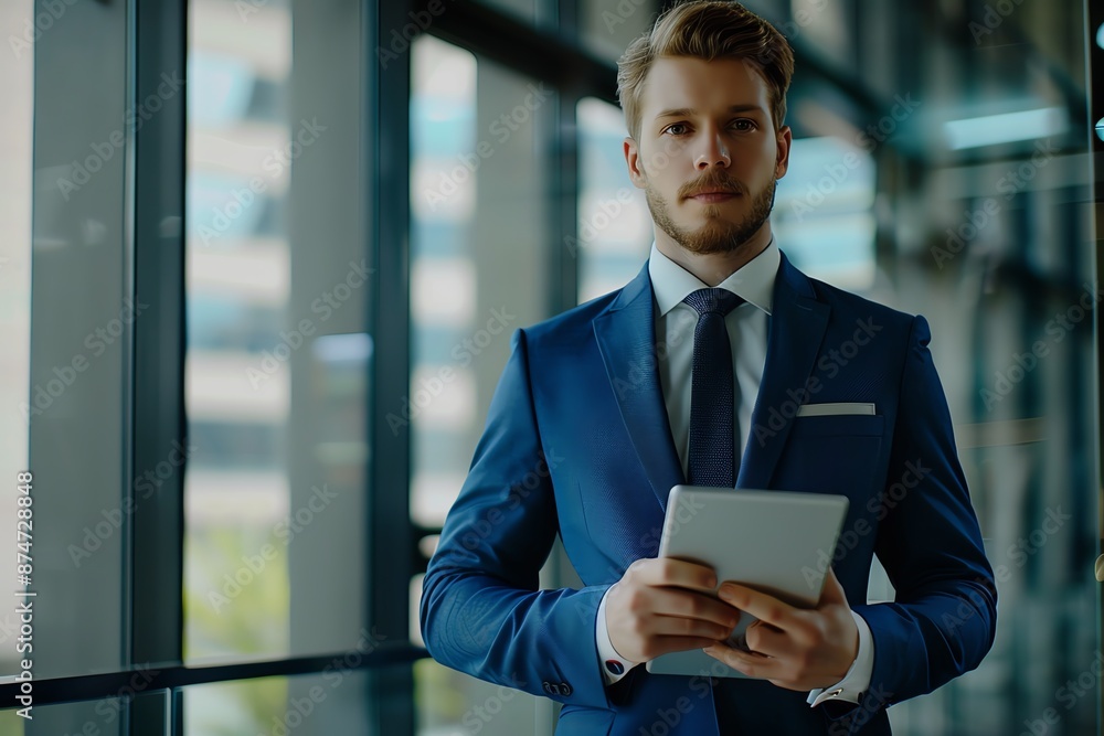 Professional Businessman with Tablet in Modern Office Setting Entrepreneur Workspace Professional Businessman with Tablet in Modern Office Setting Entrepreneur Workspace