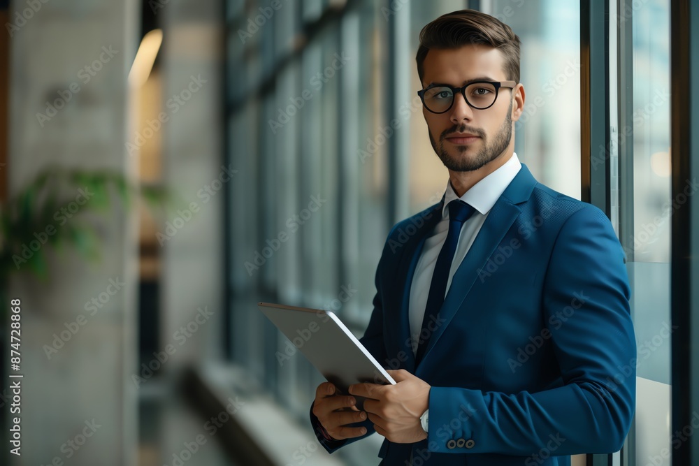 Professional Businessman with Tablet in Modern Office Setting Entrepreneur Workspace Professional Businessman with Tablet in Modern Office Setting Entrepreneur Workspace