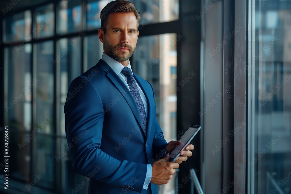Professional Businessman with Tablet in Modern Office Setting Entrepreneur Workspace Professional Businessman with Tablet in Modern Office Setting Entrepreneur Workspace