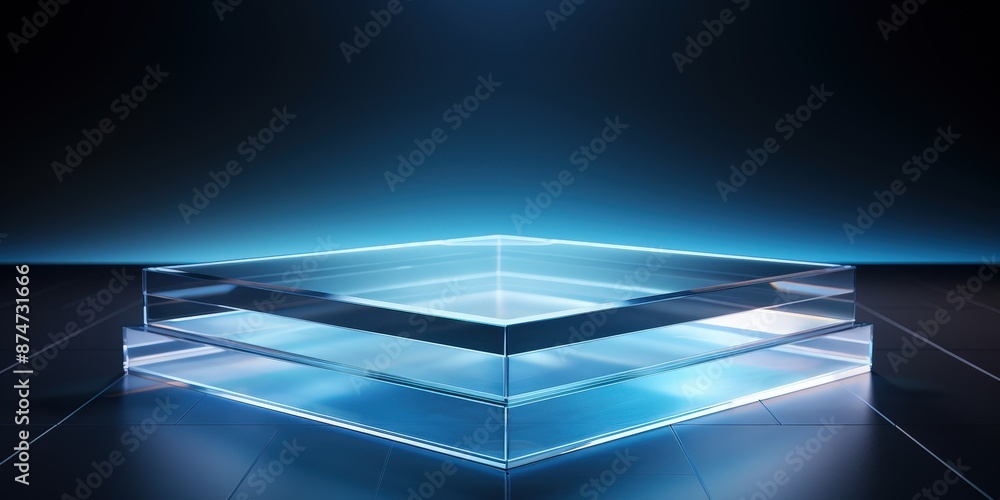 Glass Platform with Blue Neon Lights Glass Platform with Blue Neon Lights