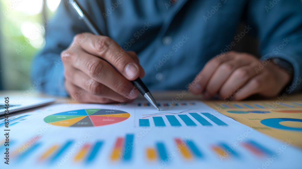 Approval of corporate initiative concept. Businessman studying business growth chart to authorize a strategic project Approval of corporate initiative concept. Businessman studying business growth chart to authorize a strategic project