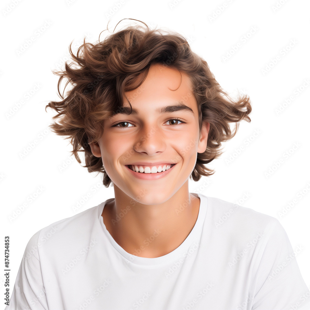 Portrait of a young handsome man smiling in white t-shirt, isolated on transparent background Portrait of a young handsome man smiling in white t-shirt, isolated on transparent background