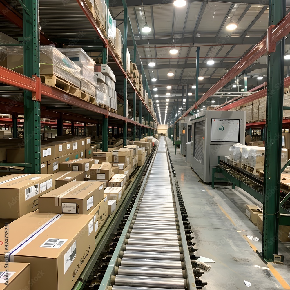 Conveyor Belt System in a Large Warehouse Conveyor Belt System in a Large Warehouse