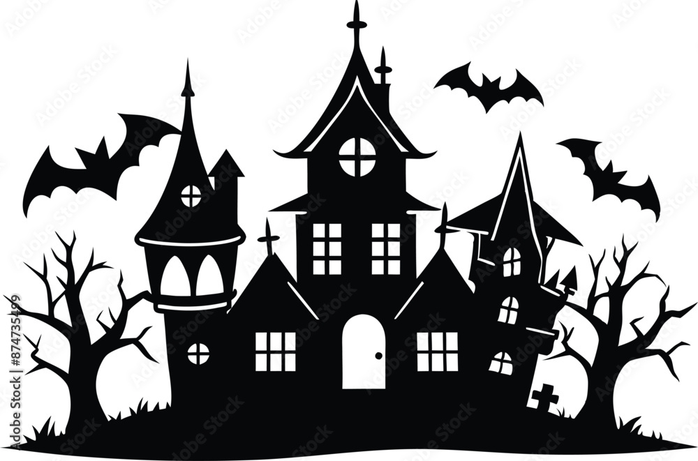 A Silhouette Vector Of Halloween Haunted House, Haunted House silhouette vector collection, Ghost House silhouette, halloween at night and bats house
A Silhouette Vector Of Halloween Haunted House, Haunted House silhouette vector collection, Ghost House silhouette, halloween at night and bats house