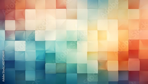 A geometric abstract background illustration with overlapping squares and rectangles in muted pastels, creating a modern, tiled effect