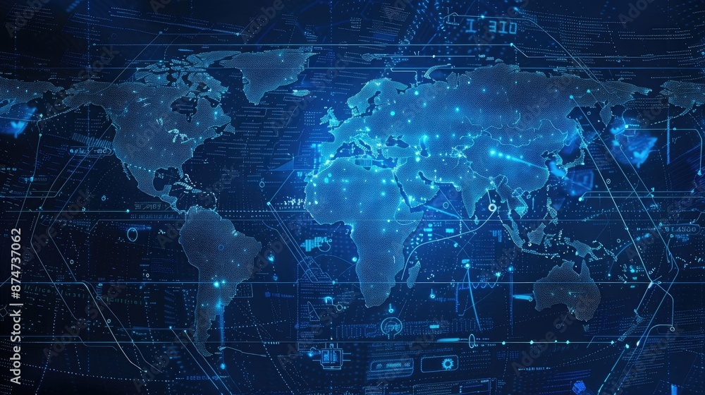 Digital World Map with Futuristic Technology Interface Digital World Map with Futuristic Technology Interface