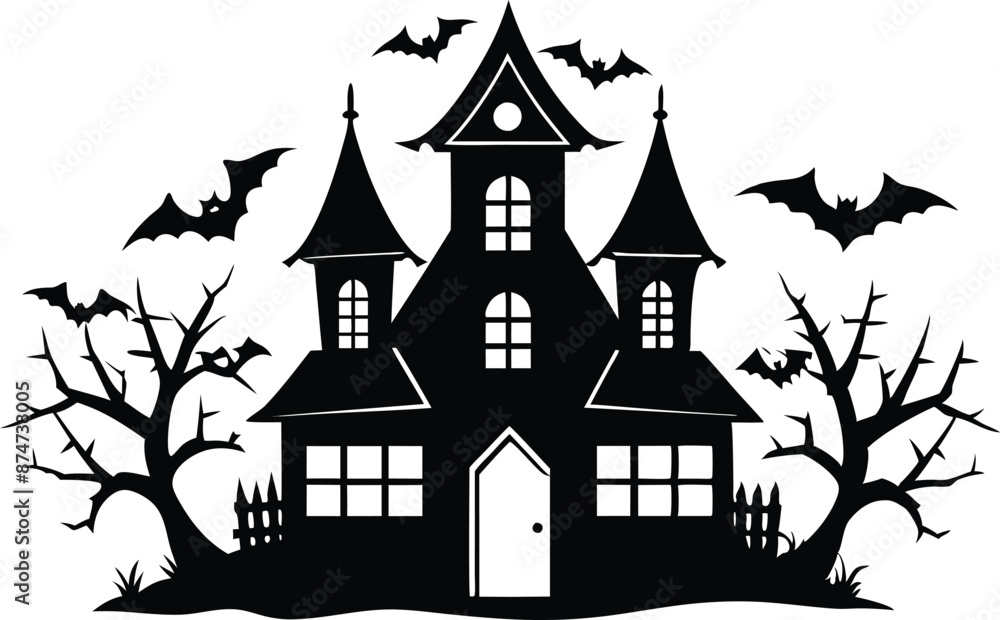 A Silhouette Vector Of Halloween Haunted House, Haunted House silhouette vector collection, Ghost House silhouette, halloween at night and bats house
A Silhouette Vector Of Halloween Haunted House, Haunted House silhouette vector collection, Ghost House silhouette, halloween at night and bats house