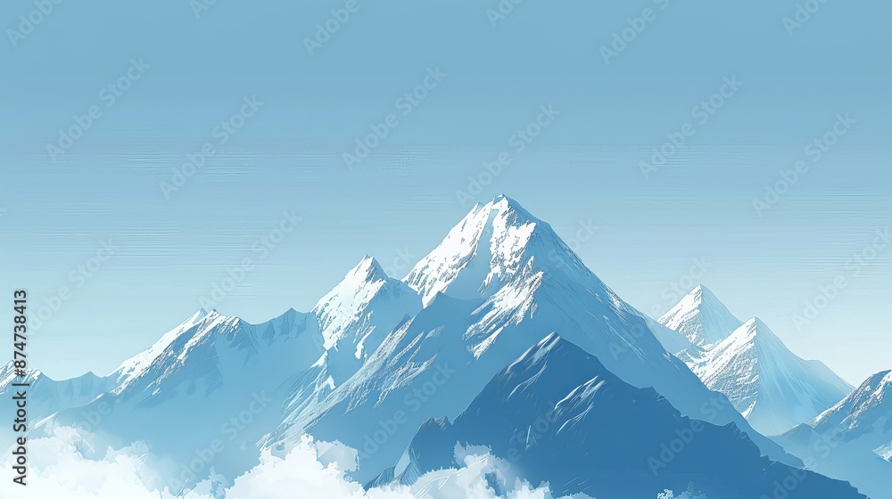 Obraz premium A serene mountain background with snow-capped peaks and a clear blue sky, ideal for conveying a sense of adventure and tranquility.