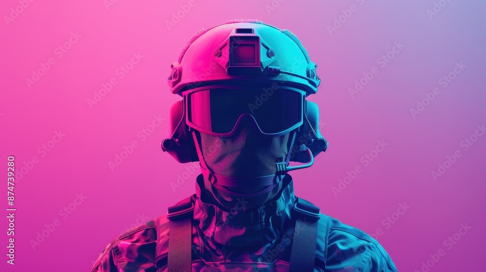 AI military instructor demonstrating maneuvers theme front view battlefield training futuristic tone Triadic color scheme AI military instructor demonstrating maneuvers theme front view battlefield training futuristic tone Triadic color scheme