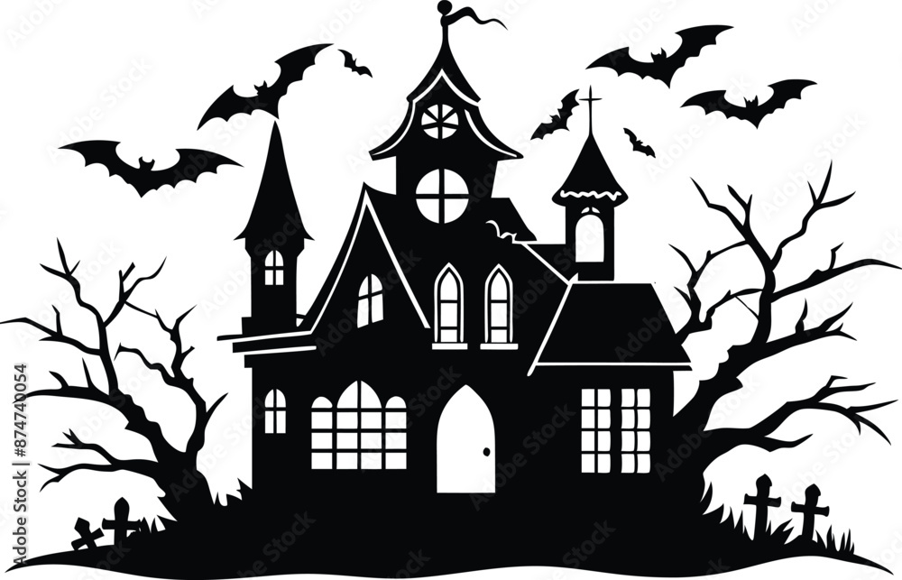 A Silhouette Vector Of Halloween Haunted House, Haunted House silhouette vector collection, Ghost House silhouette, halloween at night and bats house
A Silhouette Vector Of Halloween Haunted House, Haunted House silhouette vector collection, Ghost House silhouette, halloween at night and bats house