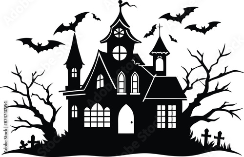 Wallpaper Mural A Silhouette Vector Of Halloween Haunted House, Haunted House silhouette vector collection, Ghost House silhouette, halloween at night and bats house
 Torontodigital.ca