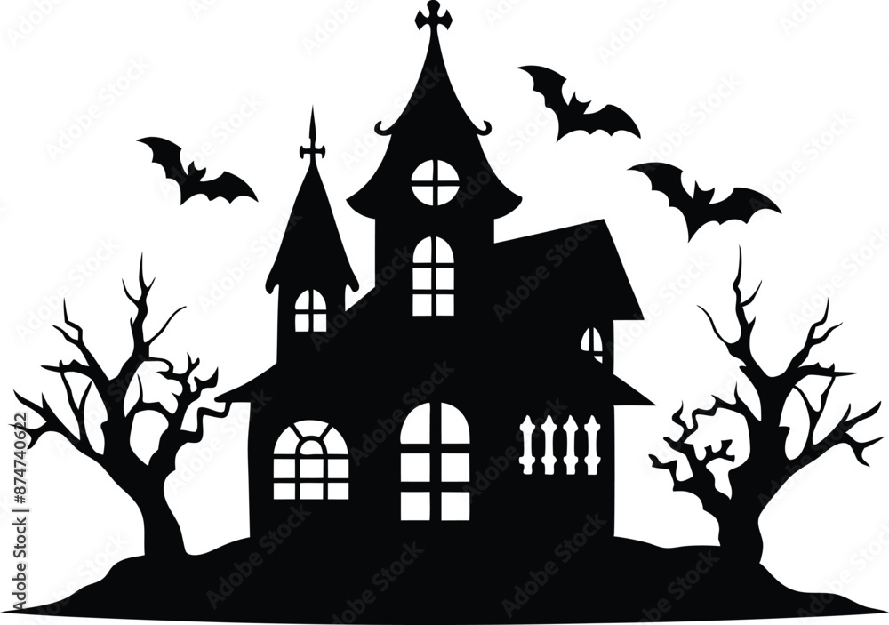 A Silhouette Vector Of Halloween Haunted House, Haunted House silhouette vector collection, Ghost House silhouette, halloween at night and bats house
A Silhouette Vector Of Halloween Haunted House, Haunted House silhouette vector collection, Ghost House silhouette, halloween at night and bats house