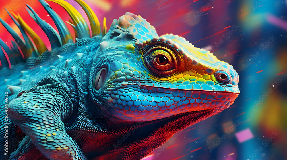 Obraz premium Portrait of a Chameleons, Abstract art colourful painting Chameleons