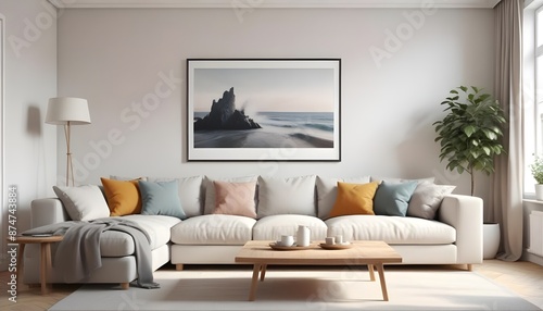 Modern interior background, living room, Scandinavian style