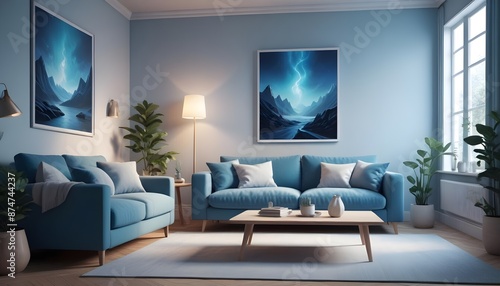 Modern interior background, living room, Scandinavian style