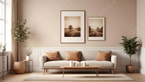 Modern interior background, living room, Scandinavian style