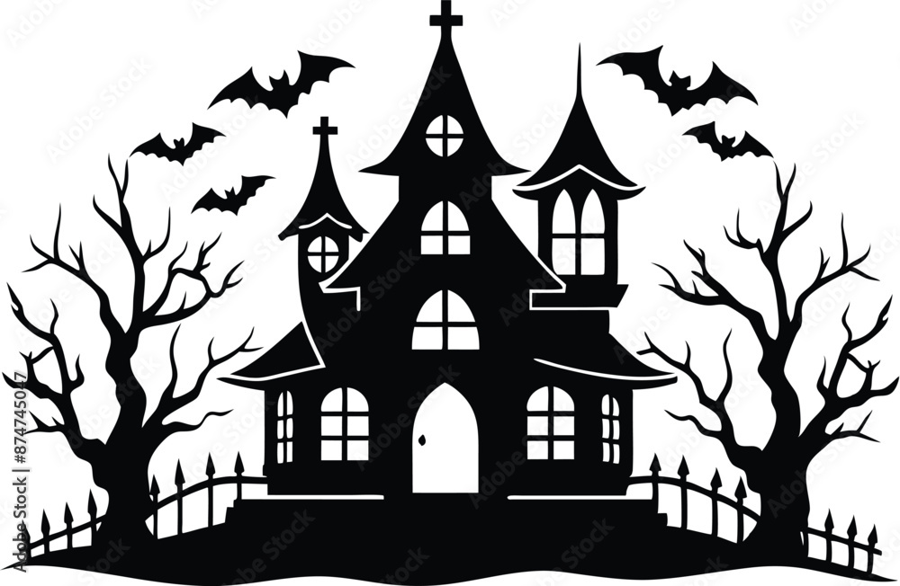 A Silhouette Vector Of Halloween Haunted House, Haunted House silhouette vector collection, Ghost House silhouette, halloween at night and bats house
A Silhouette Vector Of Halloween Haunted House, Haunted House silhouette vector collection, Ghost House silhouette, halloween at night and bats house