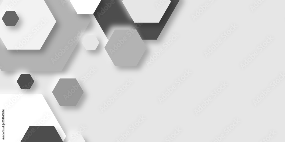 Abstract gray geometric modern hexagon background Neomorphs design. hexagon shape overlap design abstract Minimal style gray neomorphism website banner, Vector business presentation background. Abstract gray geometric modern hexagon background Neomorphs design. hexagon shape overlap design abstract Minimal style gray neomorphism website banner, Vector business presentation background.