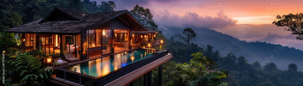 Luxury eco-resort nestled in a tropical rainforest, sustainable travel and exclusive nature experiences Luxury eco-resort nestled in a tropical rainforest, sustainable travel and exclusive nature experiences