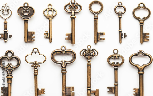 A set of skeleton keys arranged in a pattern resembling alien hieroglyphs