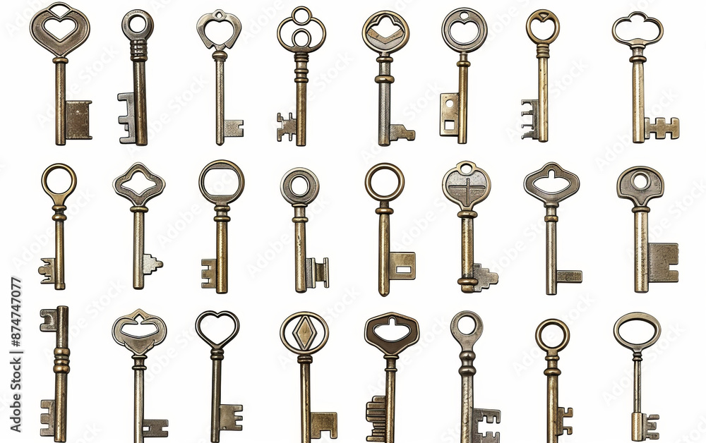 Historical Skeleton Keys Displayed in Decorative Layout Historical Skeleton Keys Displayed in Decorative Layout