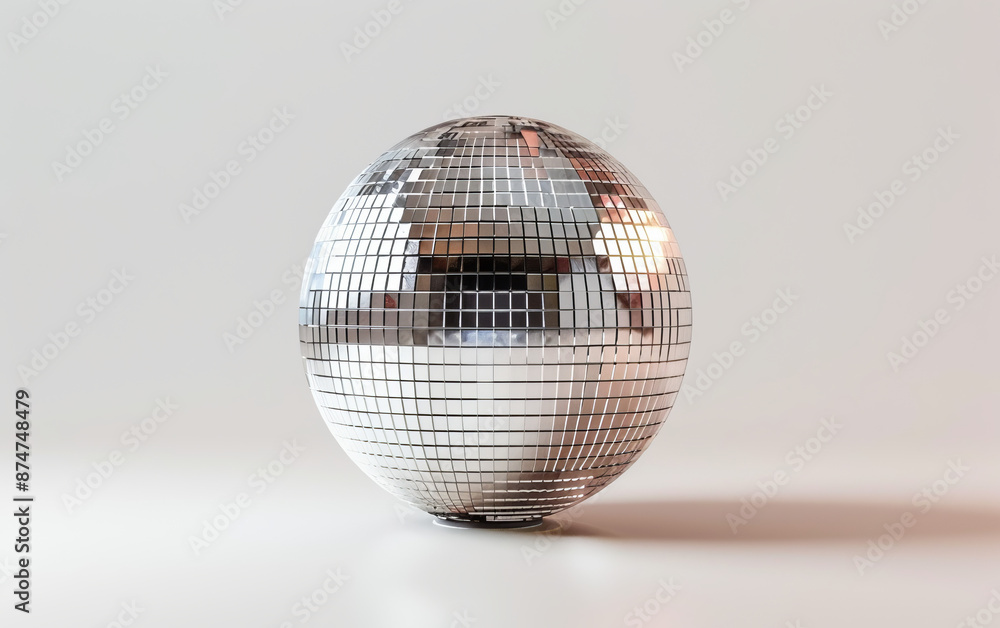 Shiny Disco Ball Reflecting Lights on White Background Shiny Disco Ball Reflecting Lights on White Background