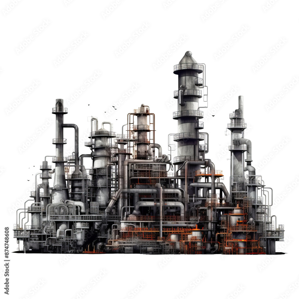 Oil refinery factory isolate on transparent png.
Oil refinery factory isolate on transparent png.