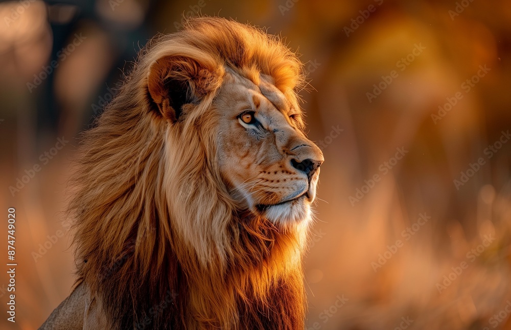 majestic lion, with its golden mane and piercing eyes, stands in the savannah majestic lion, with its golden mane and piercing eyes, stands in the savannah