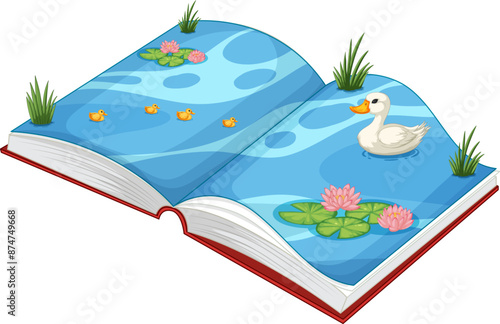 Illustration of a book with a pond scene