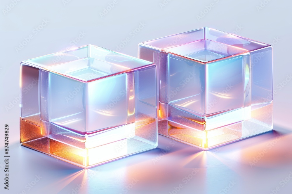 High-tech transparent cubes with glowing edges, representing advanced technology and modern design. High-tech transparent cubes with glowing edges, representing advanced technology and modern design.