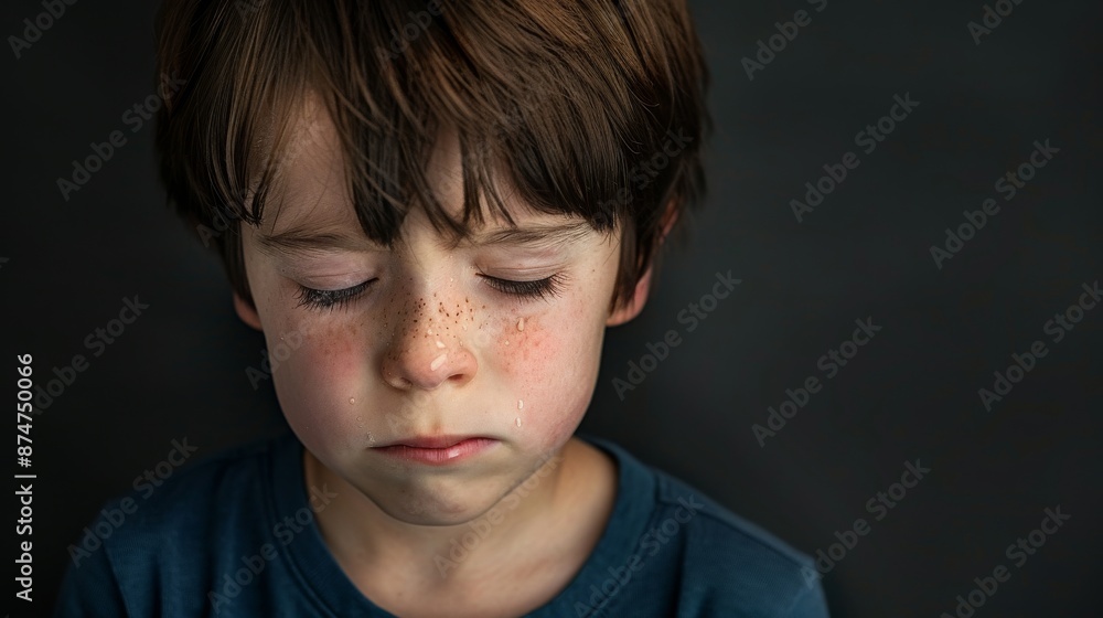 Sad Child With Tear On Face, Concept For Bullying, Loneliness, Depression Sad Child With Tear On Face, Concept For Bullying, Loneliness, Depression