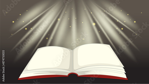 An open book with glowing light rays