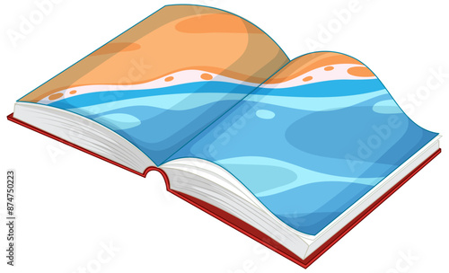 Illustration of an open book with ocean waves