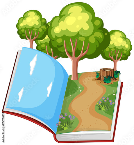 Illustration of a book with a forest scene