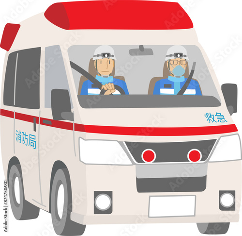 救急車を運転する救急隊員のイラスト