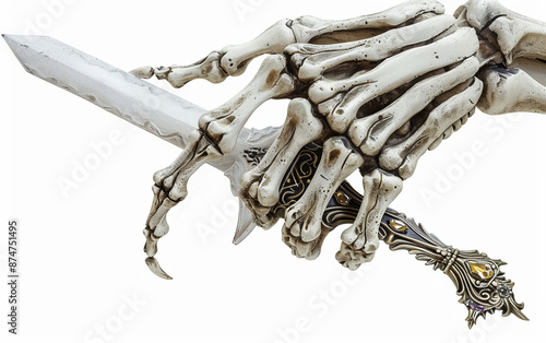 Skeletal Hand Holding a Dagger with Jeweled Hilt photo