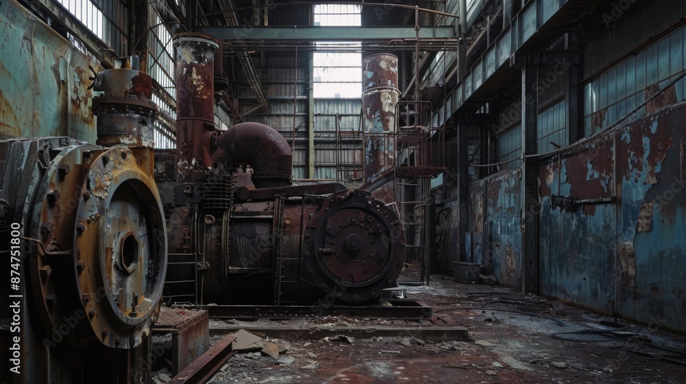 Eerie Abandoned Factory with Rusted Machinery and Ghostly Presence in Dark Corners Eerie Abandoned Factory with Rusted Machinery and Ghostly Presence in Dark Corners