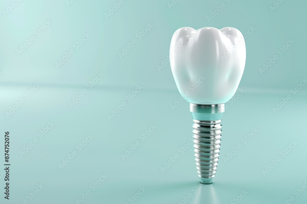 Tooth dental implant on a blue background copyspace, Dentistry Dentist oral hygiene enamel protection Tooth dental implant on a blue background copyspace, Dentistry Dentist oral hygiene enamel protection