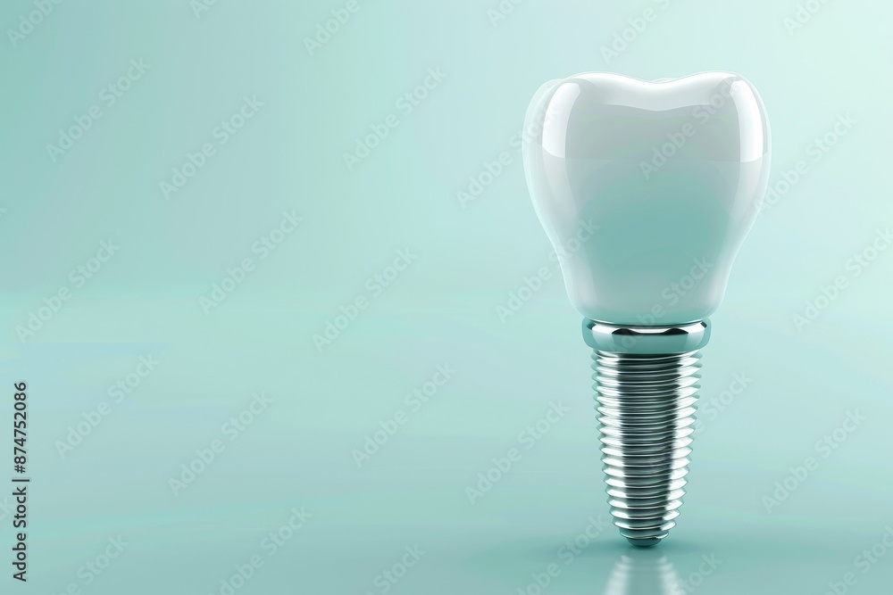 Tooth dental implant on a blue background copyspace, Dentistry Dentist oral hygiene enamel protection Tooth dental implant on a blue background copyspace, Dentistry Dentist oral hygiene enamel protection