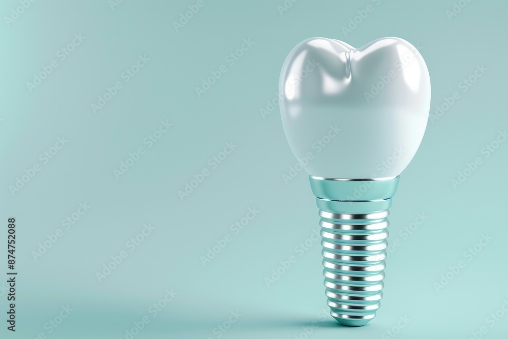 Tooth dental implant on a blue background copyspace, Dentistry Dentist oral hygiene enamel protection Tooth dental implant on a blue background copyspace, Dentistry Dentist oral hygiene enamel protection