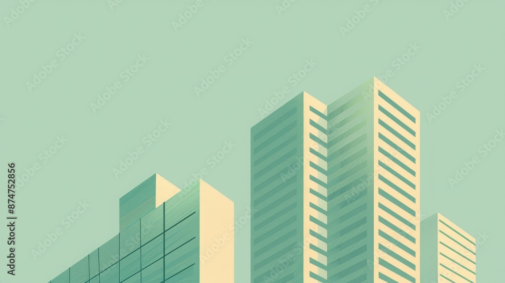 Modern Cityscape Illustration with Green Tint. Minimalist Architecture Design Modern Cityscape Illustration with Green Tint. Minimalist Architecture Design