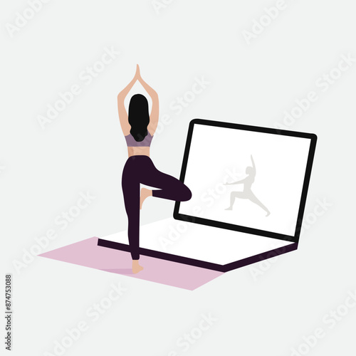 flat woman yoga class at home vector IIlustrations 
