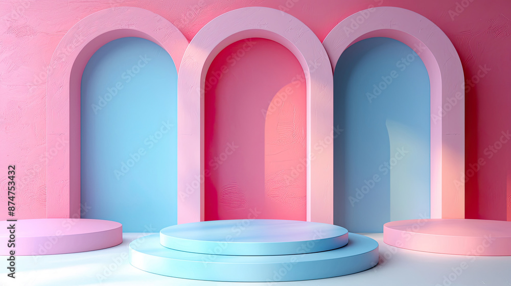 Podium Pedestal for Product Showcase. Product Photography. Product Mockup in 3D Rendered Style. Product Showcase Background Podium Pedestal for Product Showcase. Product Photography. Product Mockup in 3D Rendered Style. Product Showcase Background