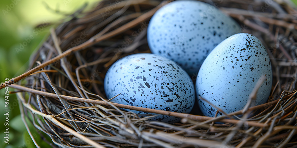 nest with three blue eggs and a single brown egg, highlighting the ...