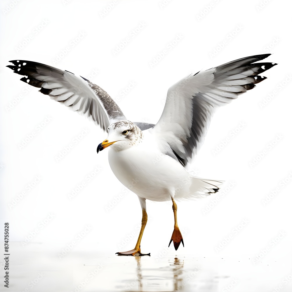 Obraz premium seagull in flight, seagull on white background, seagull isolated on white