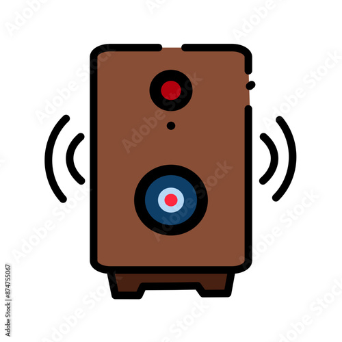 A detailed vector graphic of a wooden speaker, showcasing its natural wood finish, sleek design, and modern features. The speaker has a high-quality sound system.