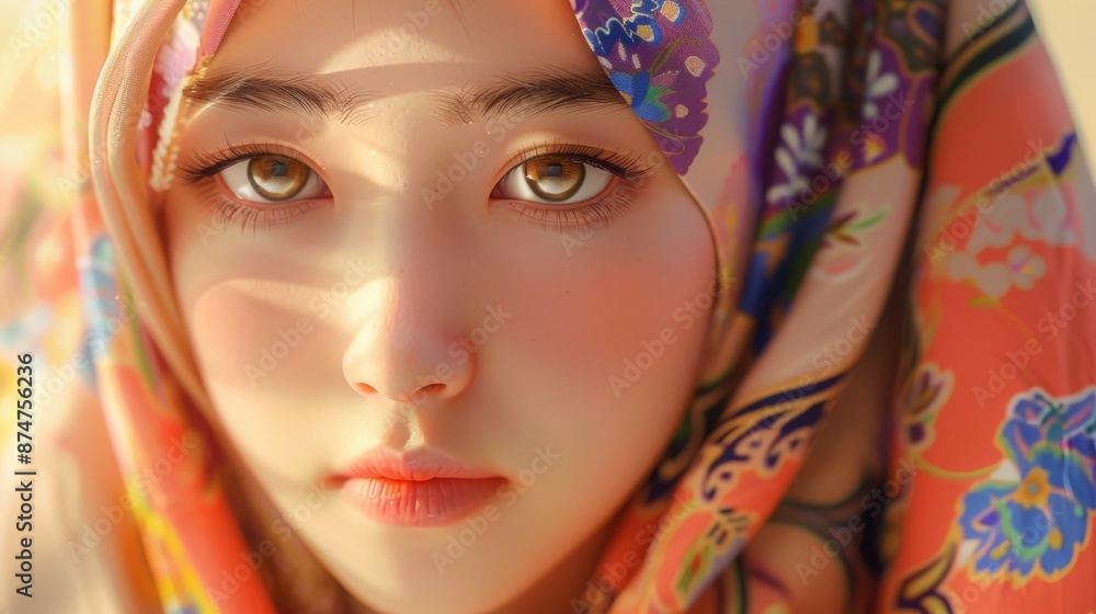 Portrait of a young Muslim woman with brown eyes and hijab. Concept of faith, beauty, and diversity. Portrait of a young Muslim woman with brown eyes and hijab. Concept of faith, beauty, and diversity.